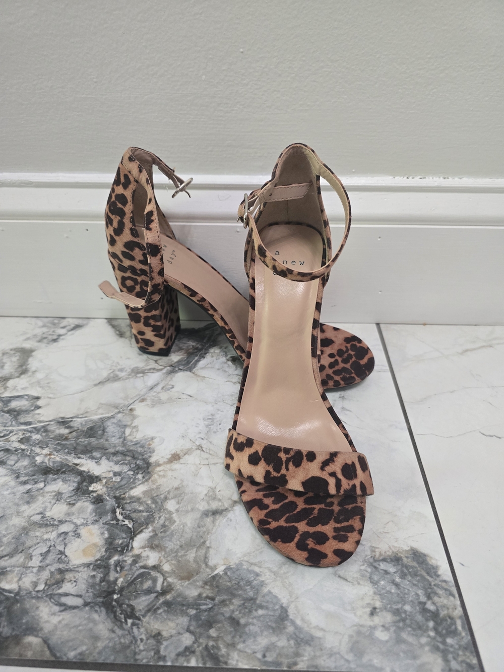 a new day Leopard Print Ankle Strap Block Heel Sandals - Brown/Tan